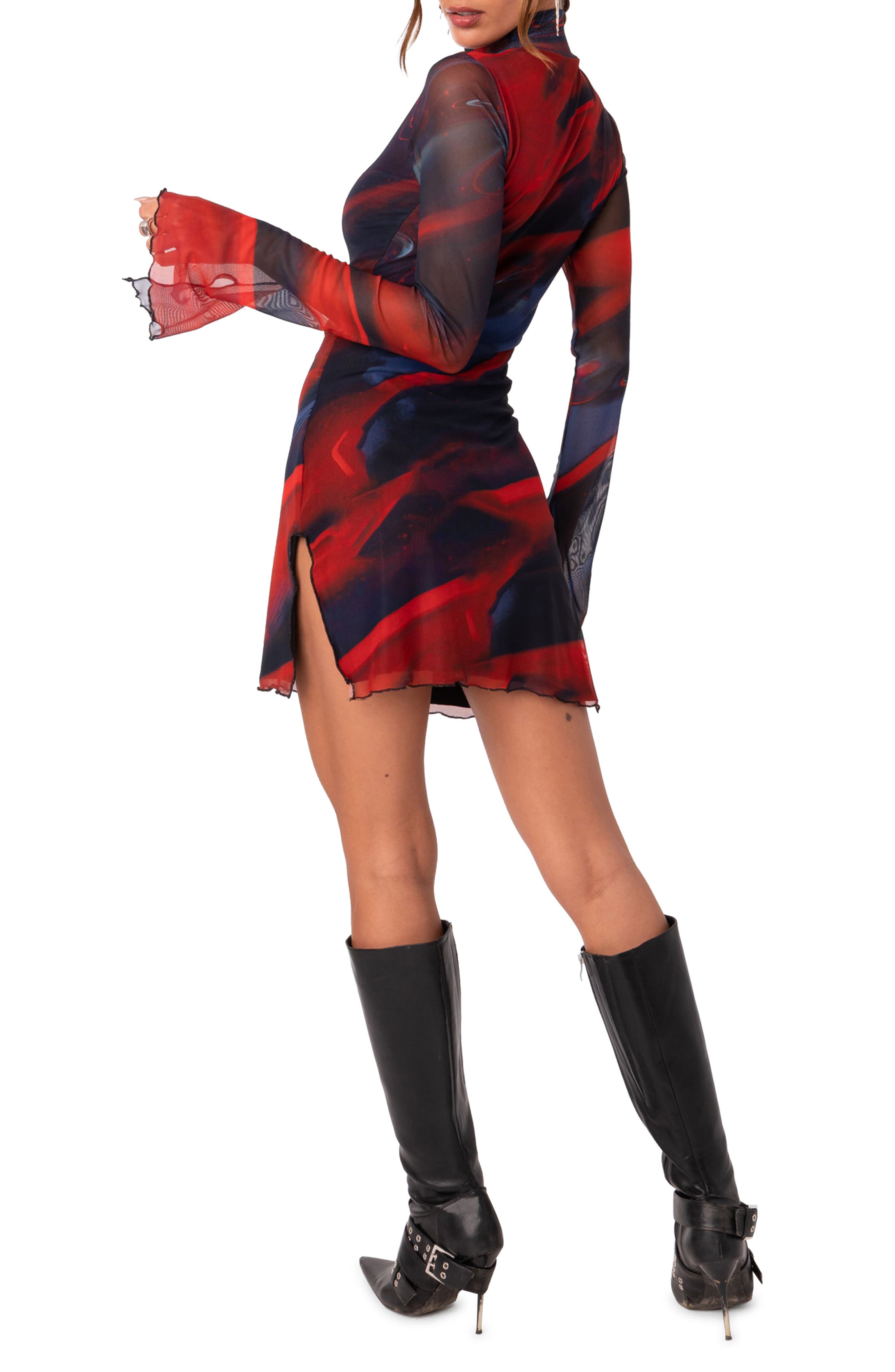 Sparks Fly Mock Neck Long Sleeve Mesh Minidress - image 2