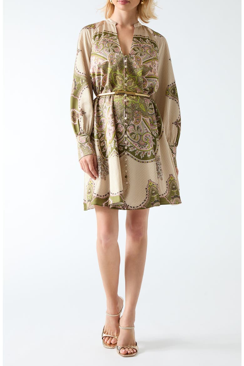 Khlifia Long Sleeve Belted Fit & Flare Minidress, Main, color, BROWN