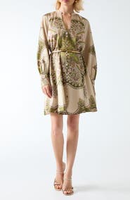 Marciano Khlifia Long Sleeve Belted Fit & Flare Minidress
