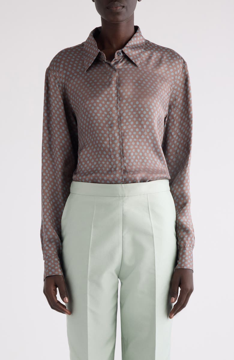 Dries Van Noten Clavel Polka Dot Button-Up Shirt, Main, color, Red