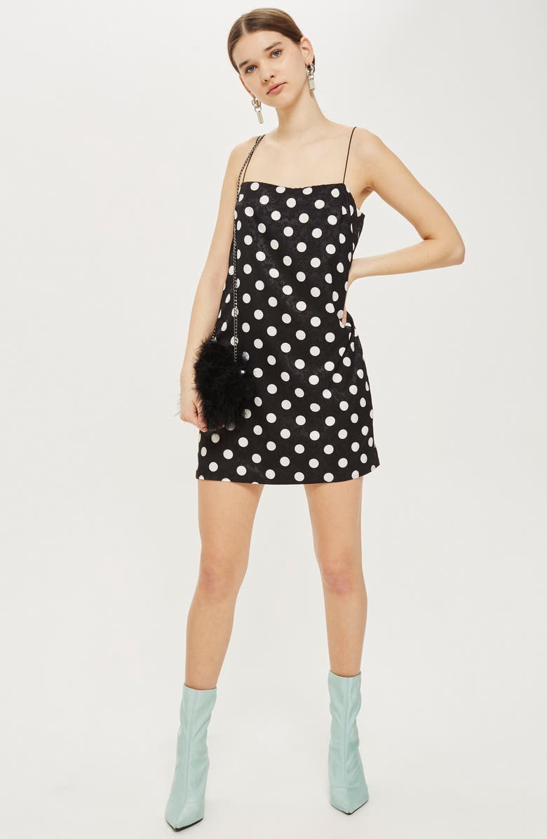 Topshop Square Neck Jacquard Mini Slipdress, Alternate, color, 