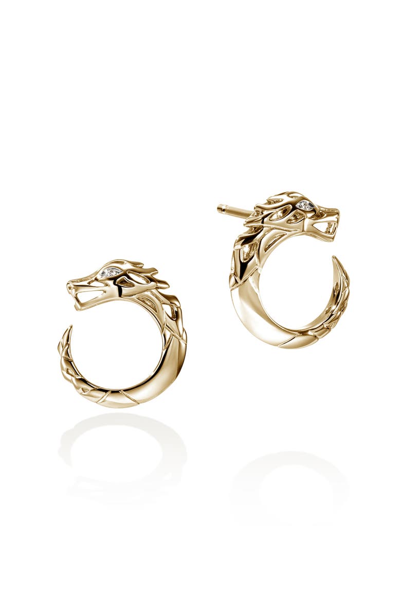 Naga Hoop Earrings in 14K Gold & Diamonds, Main, color, GOLD