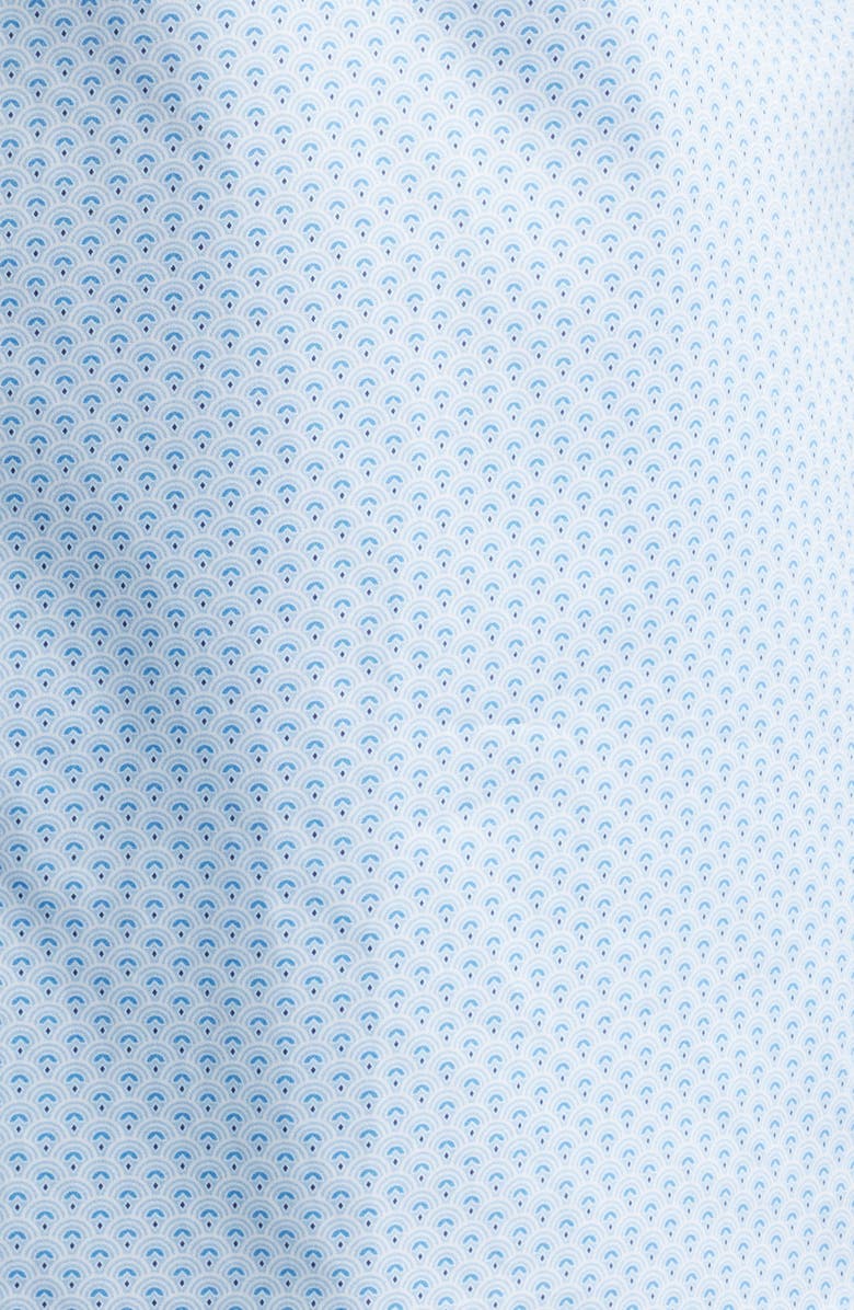 Peter Millar Charles Deco Print Short Sleeve Cotton Button-Up Shirt, Alternate, color, Morning Blue