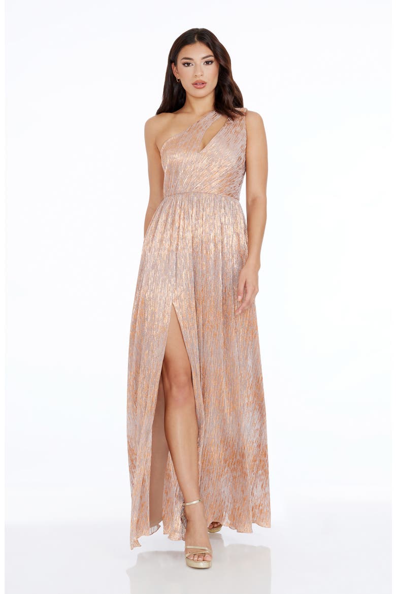 Kienna Metallic Cutout Detail One-Shoulder Gown, Alternate, color, BEIGE-BRONZE