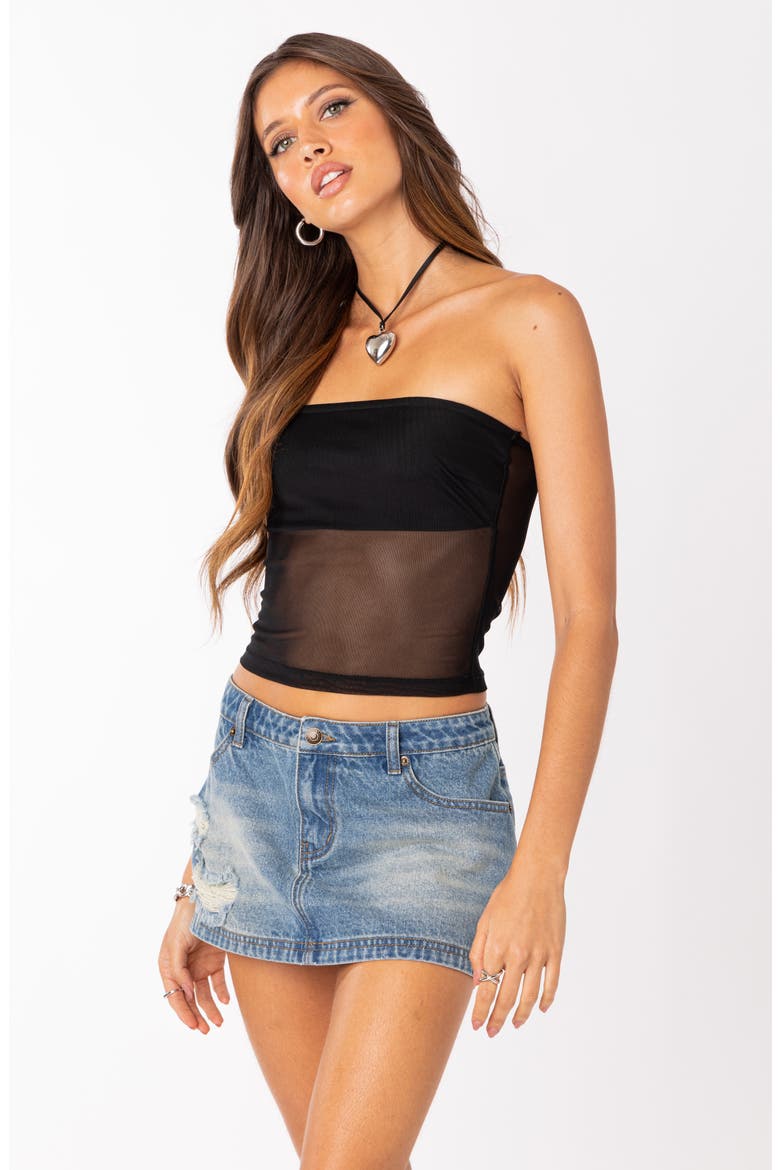 Celestia Mesh Tube Top, Alternate, color, BLACK