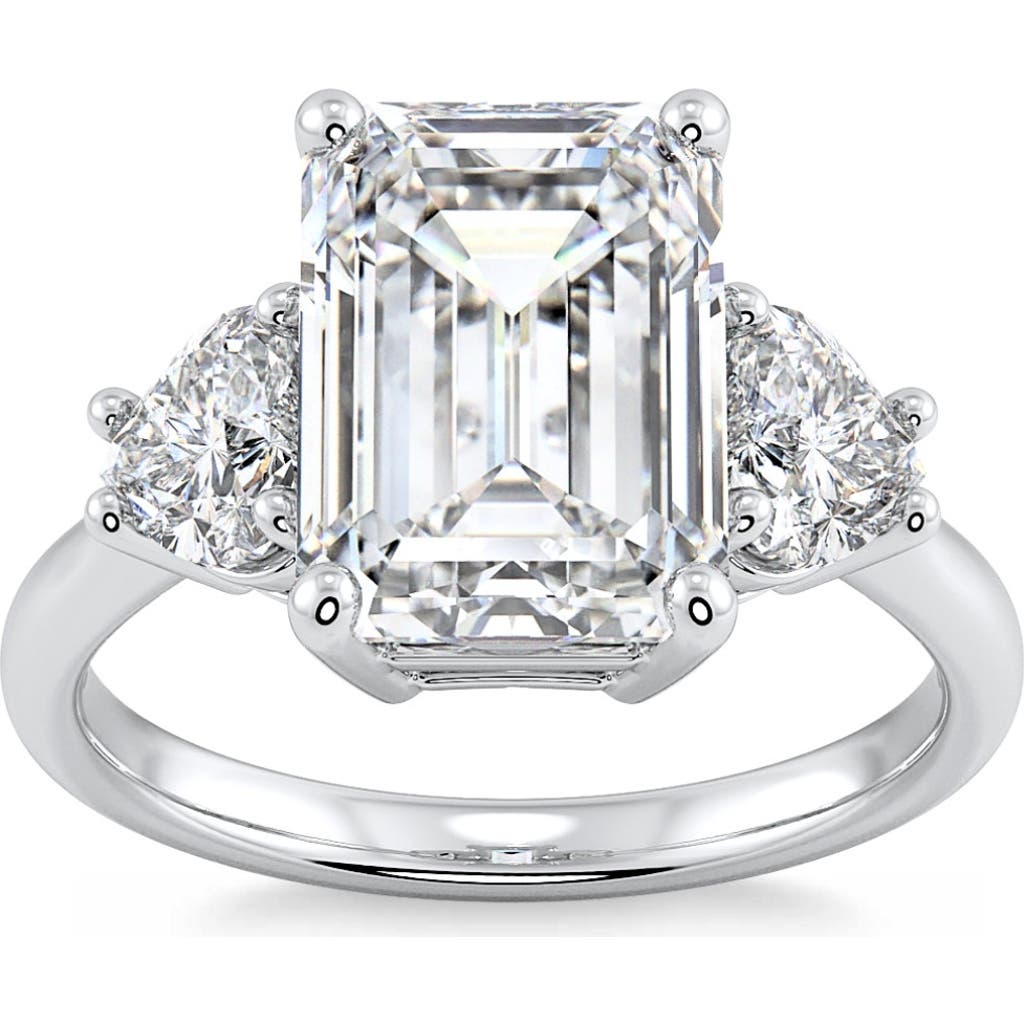 Bliss Diamond Certified 4 1/2ct Emerald & Heart 3-stone Diamond Ring 14k Gold Lab Grown In 14k Rose Gold