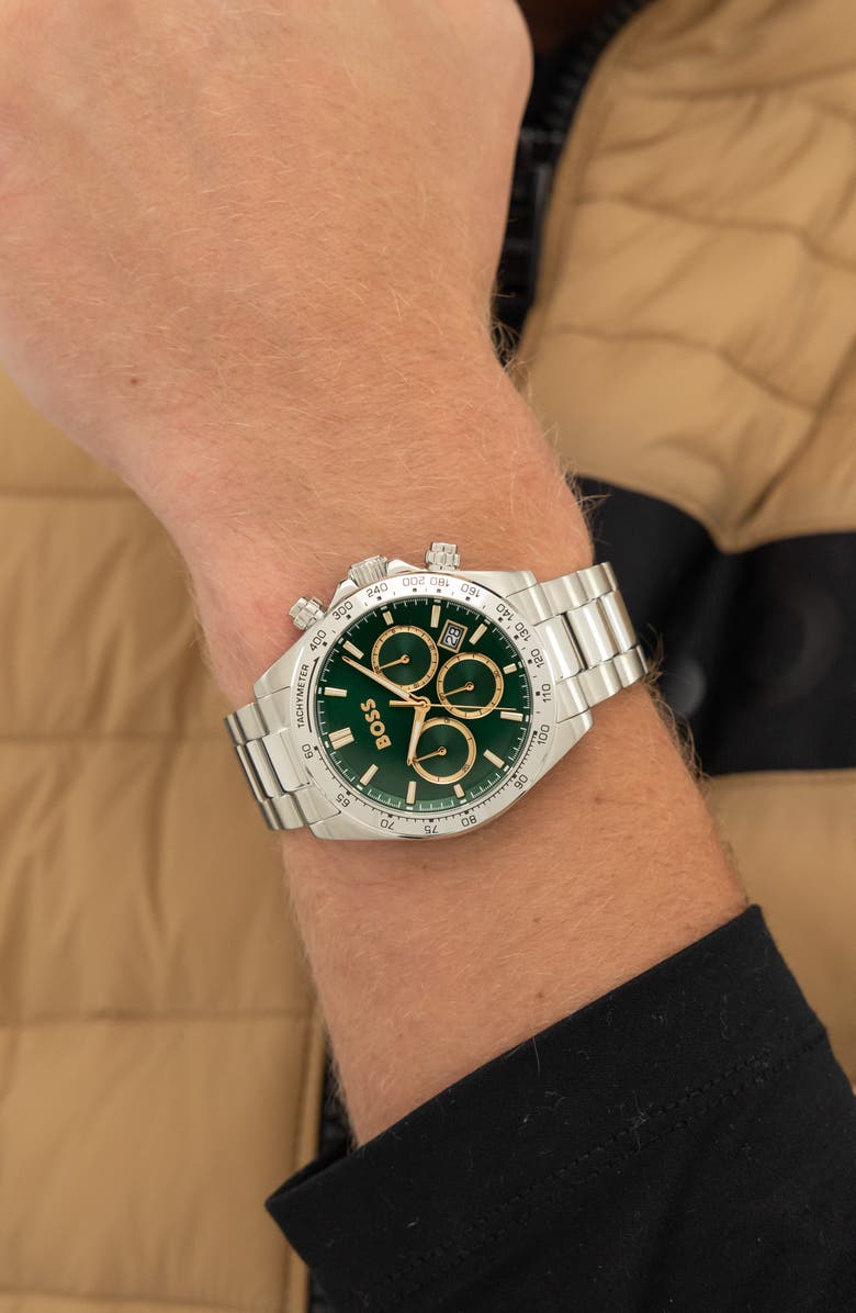 BOSS Hero 2.0 Chronograph Bracelet Watch, 43mm, Alternate, color, Green