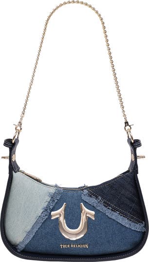 Frayed Denim Horseshoe Shoulder Bag