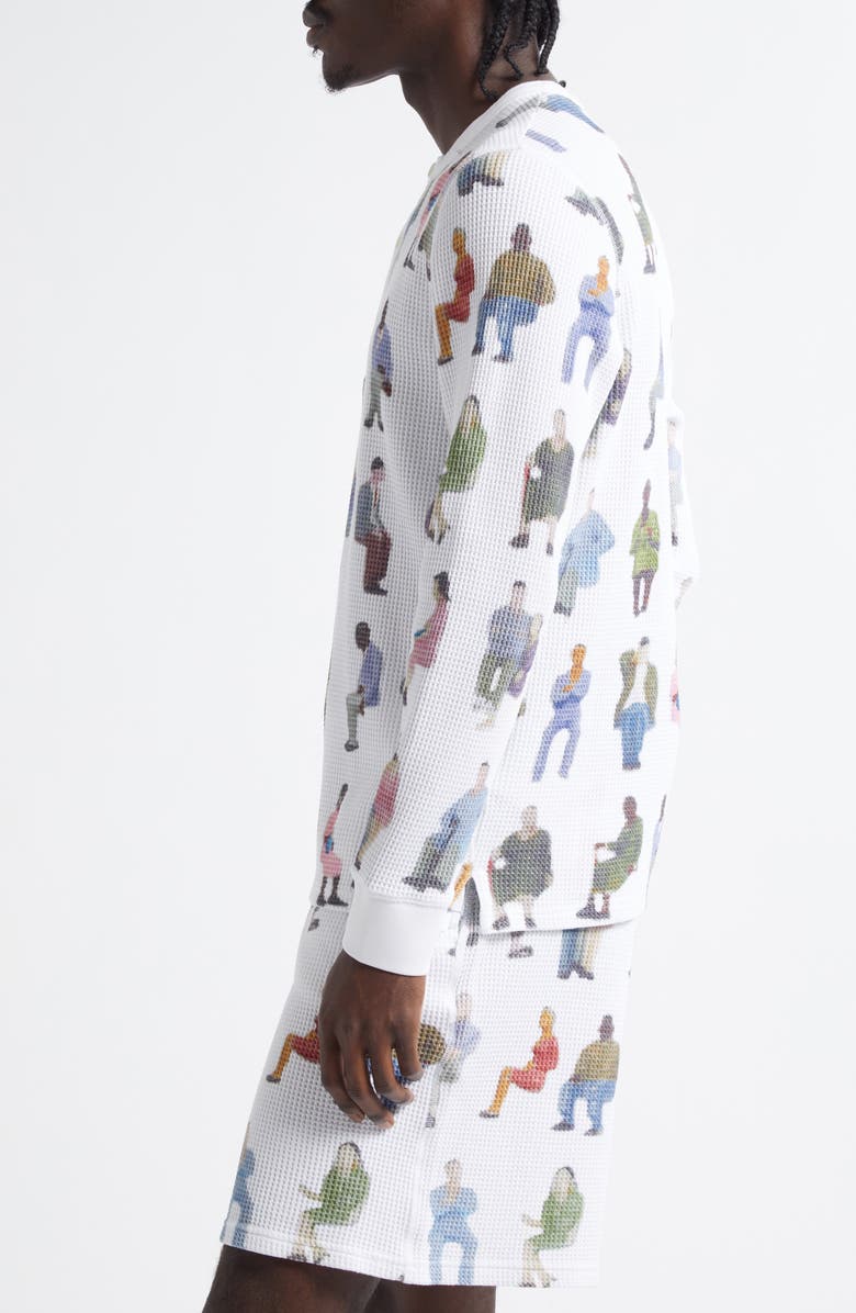JW Anderson People Print Waffle Knit Cotton Henley Top, Alternate, color,