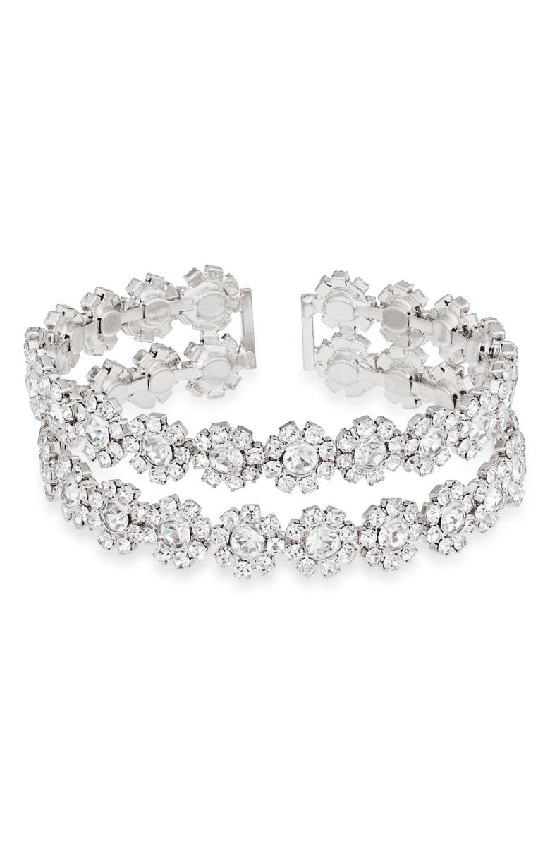 Tasha Crystal Flower Double Row Cuff Bracelet, Main, color, 