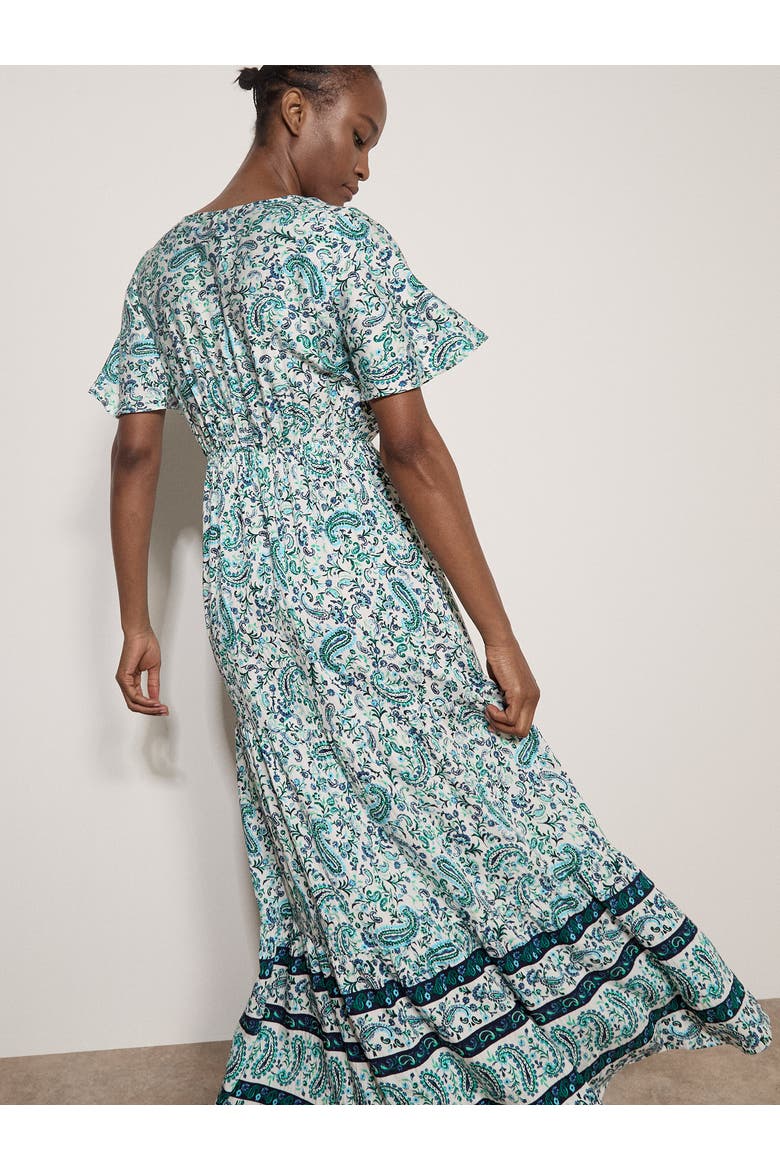 Paisley Border Angel Sleeve Dress, Alternate, color, White