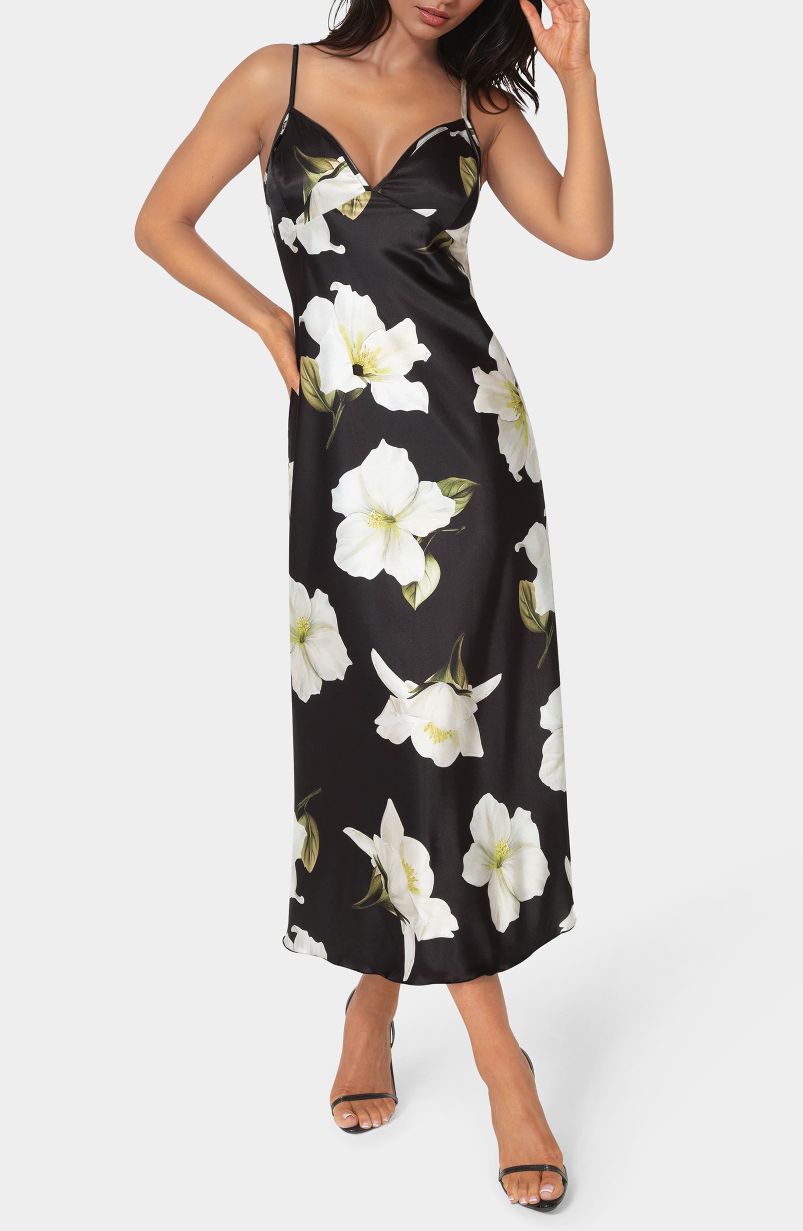 bebe Floral Satin Slipdress