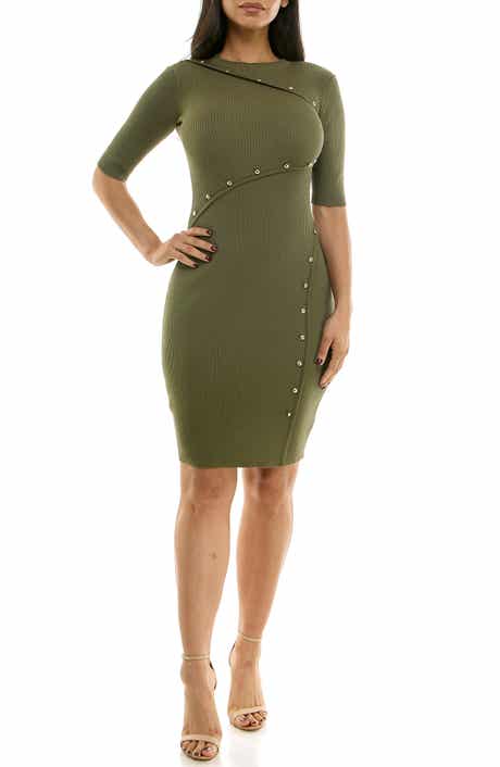 Mock Neck Button Detail Sweater Dress