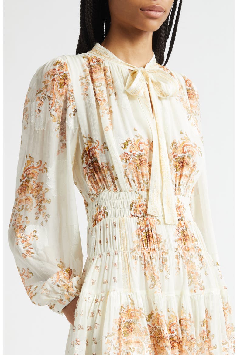 Maris Mixed Print Long Sleeve Silk A-Line Dress, Alternate, color, ALABASTER
