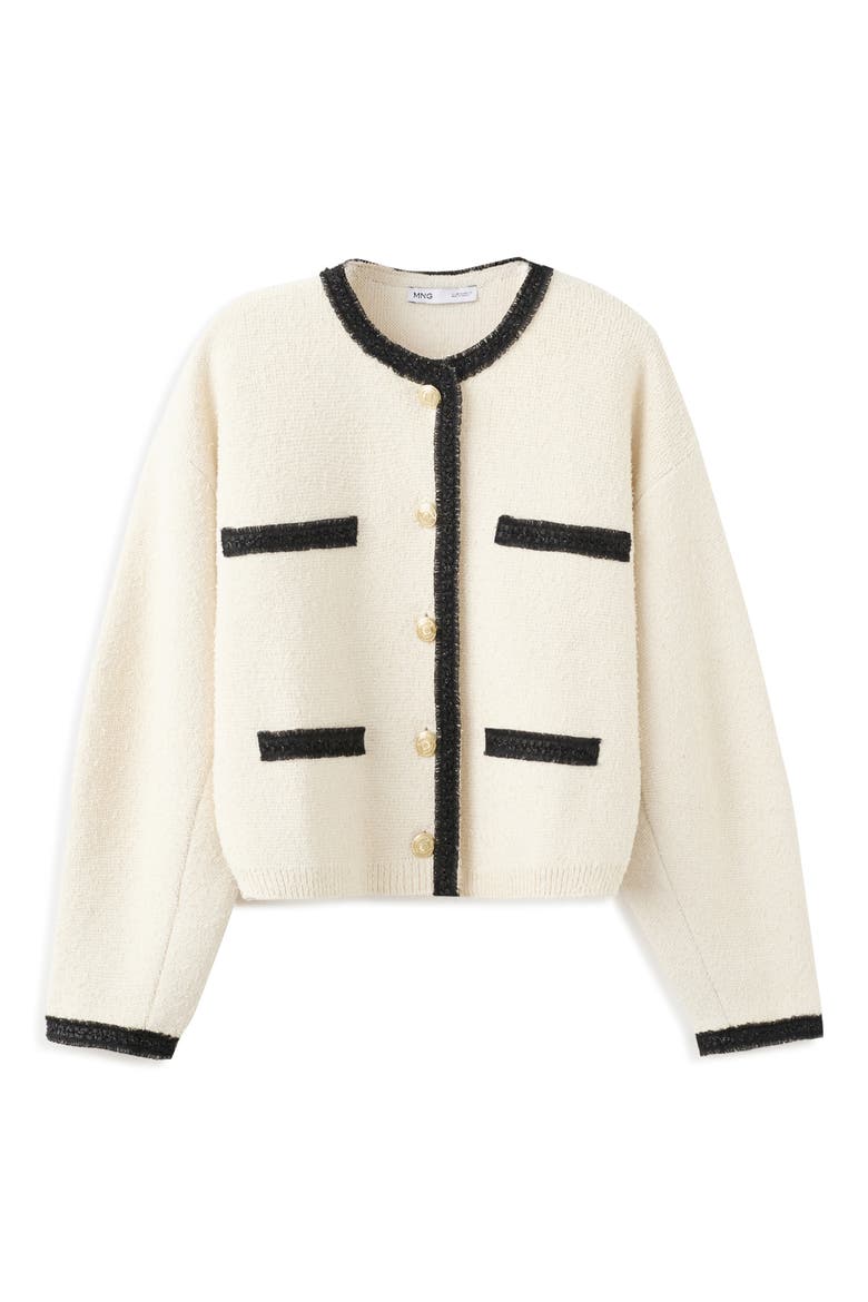 Contrast Trim Cotton Blend Crop Cardigan, Alternate, color, ECRU