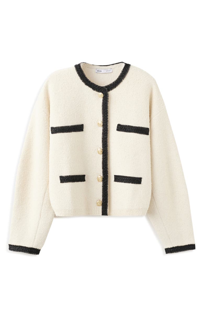MANGO Contrast Trim Cotton Blend Crop Cardigan, Alternate, color, Ecru