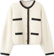 MANGO Contrast Trim Cotton Blend Crop Cardigan