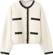 MANGO Contrast Trim Cotton Blend Crop Cardigan