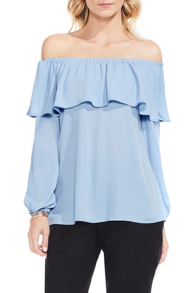 Ruffle Off the Shoulder Blouse, Main, color, CAMEO BLUE
