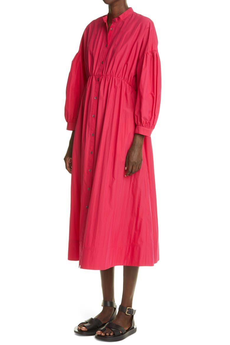 Gathered Poplin Midi Dress, Alternate, color, FUCHSIA