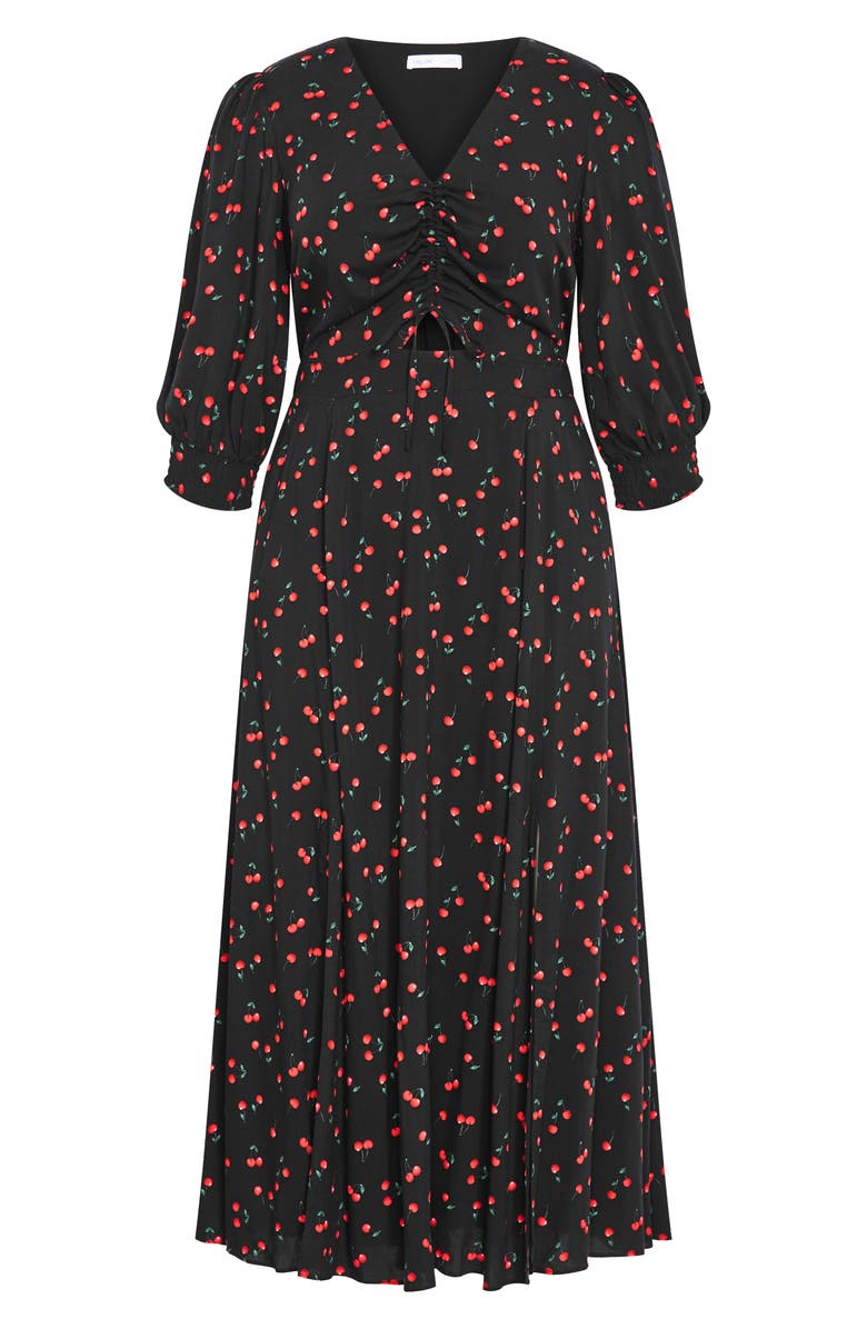 City Chic Aliya Cherry Print Maxi Dress, Alternate, color, Black Cherry
