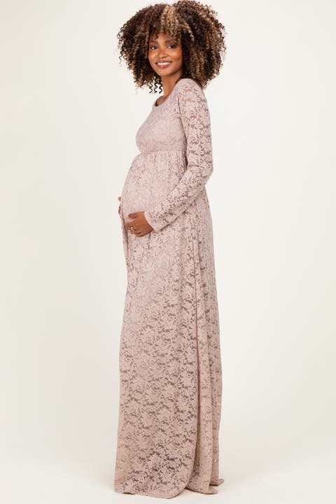 Floral Lace Long Sleeve Off Shoulder Maxi Dress
