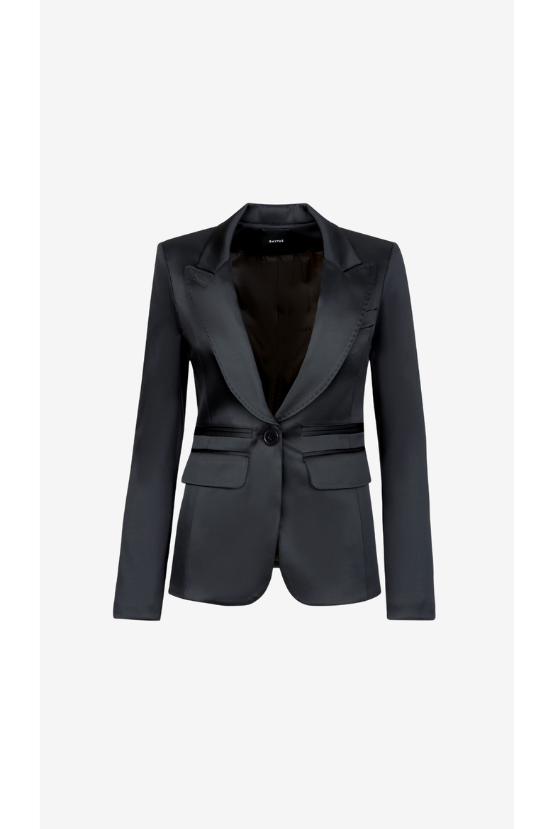 Tuxedo Peaked Lapel Blazer, Alternate, color, Black Satin
