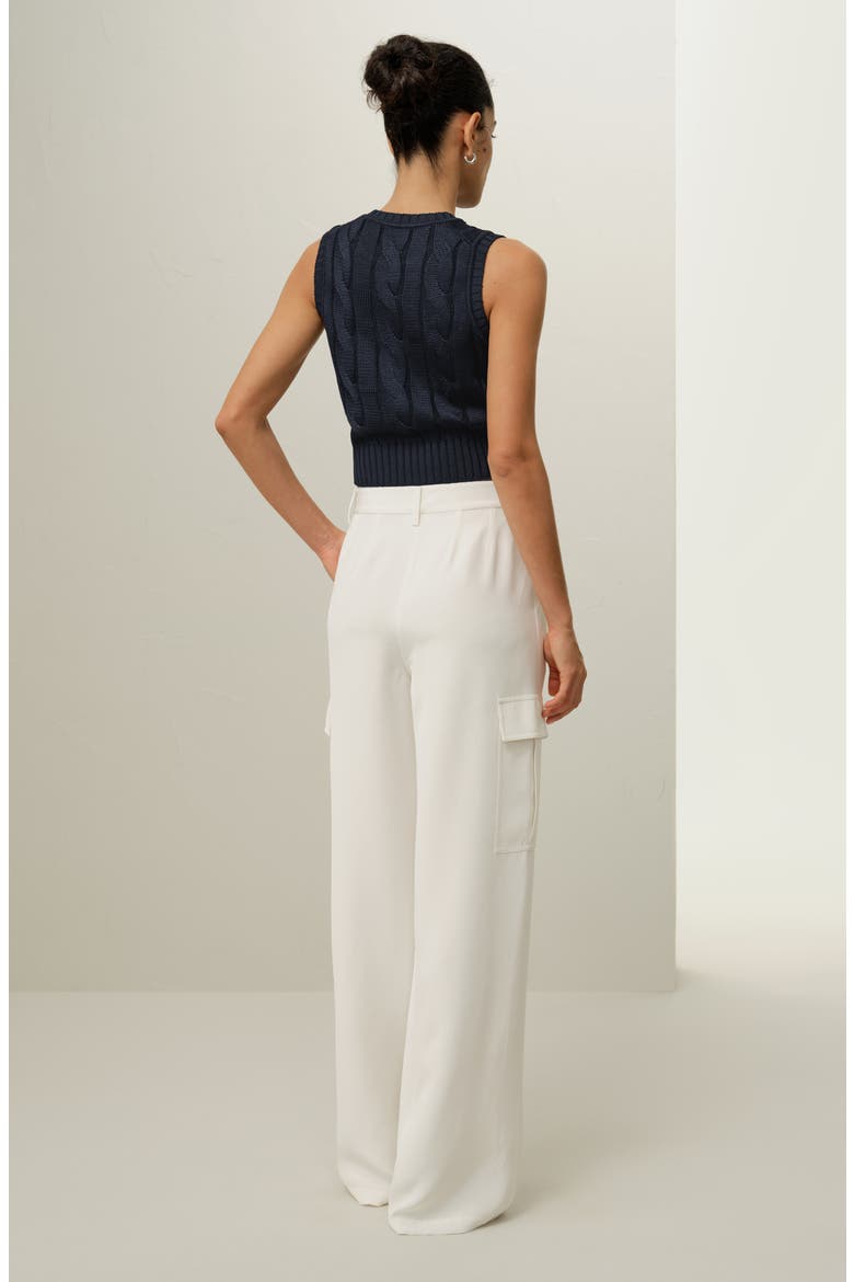 Women's Cable Knit Tussah Silk Cropped Top, Alternate, color, Navy Blue