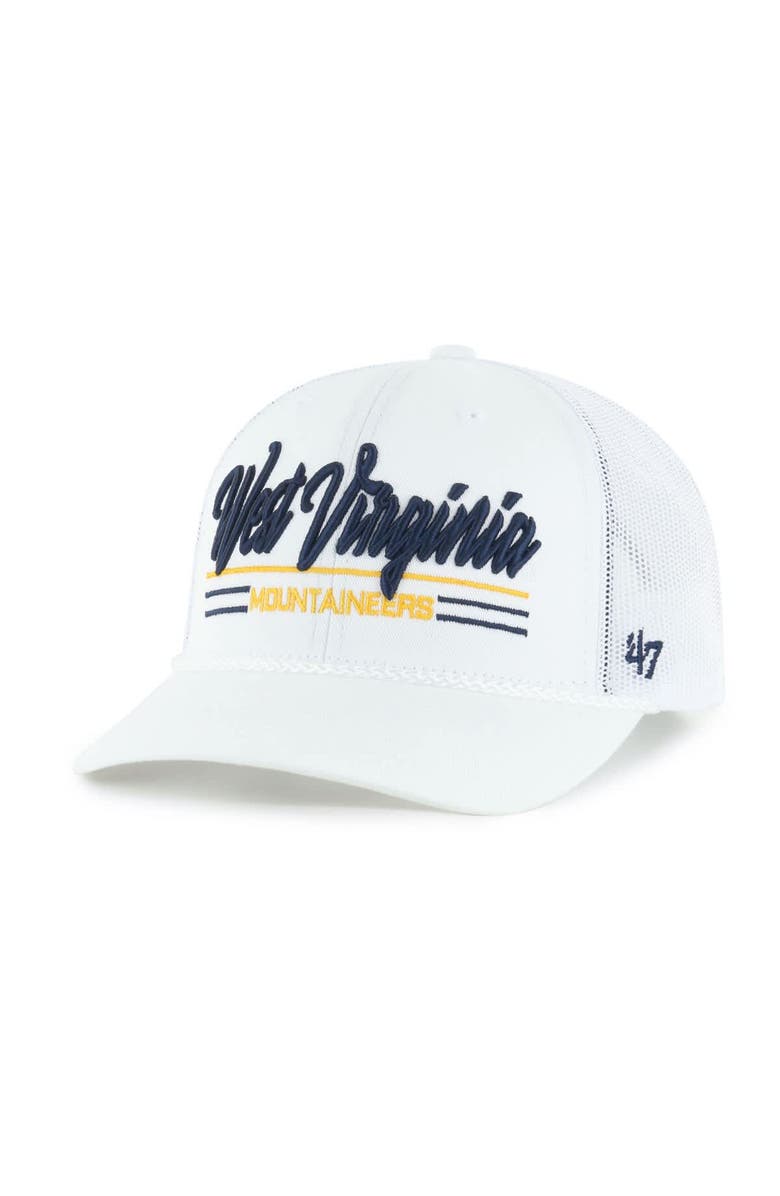 '47 Men's '47 White West Virginia Mountaineers Garner Rope Trucker Adjustable Hat, Main, color, 