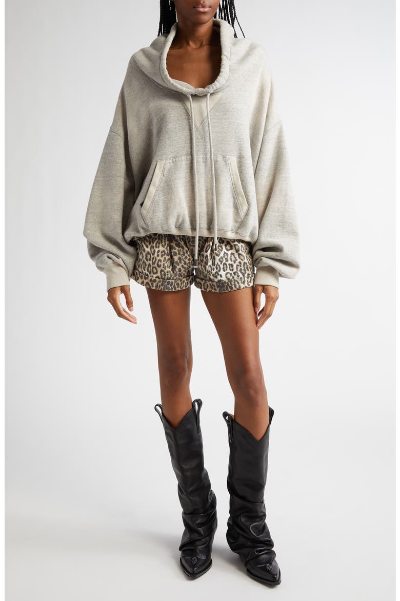 Leopard Print Pleated Pouch Pocket Denim Shorts, Alternate, color, ECRU LEOPARD