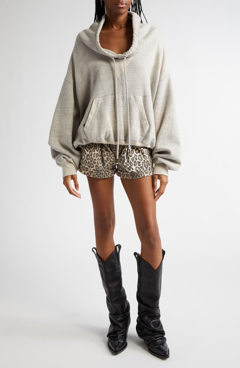 R13 Leopard Print Pleated Pouch Pocket Denim Shorts, Alternate, color, Ecru Leopard