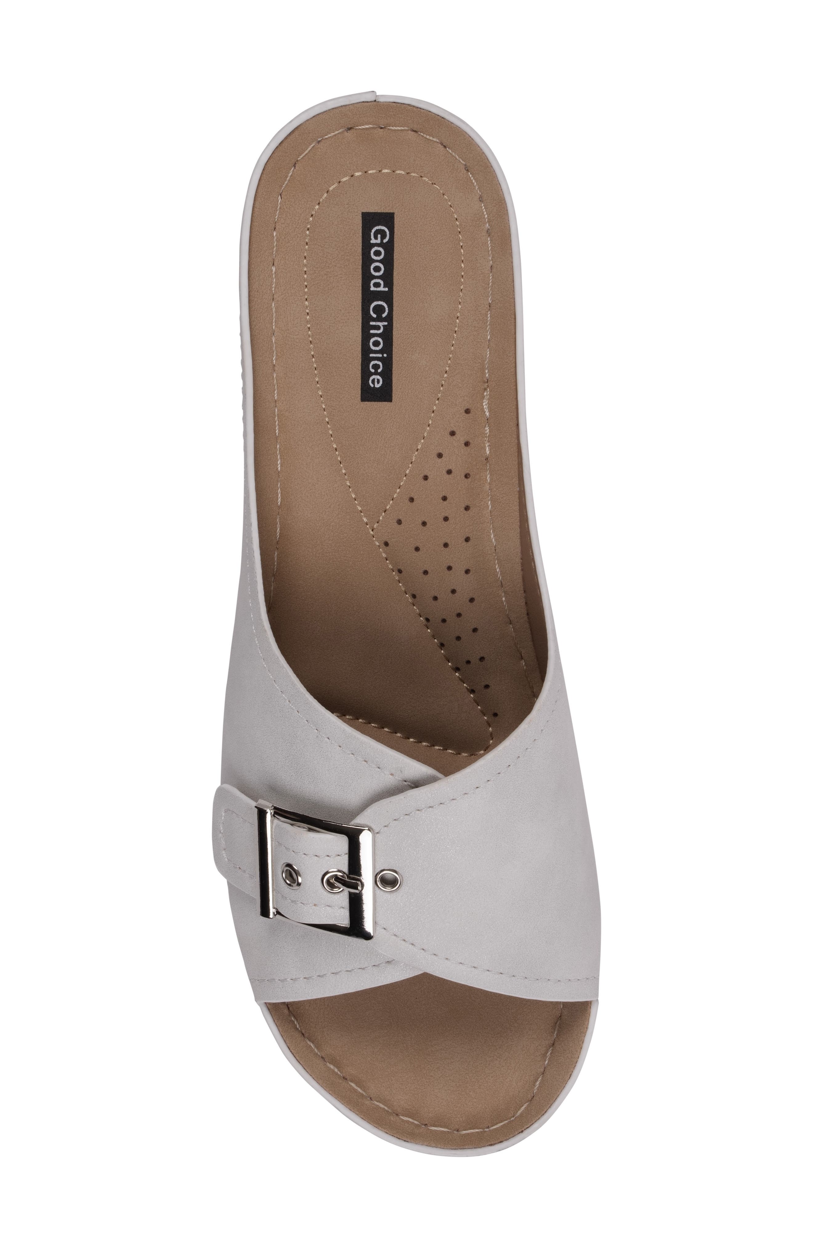 Justina Buckle Wedge Sandal, Alternate, color, WHITE