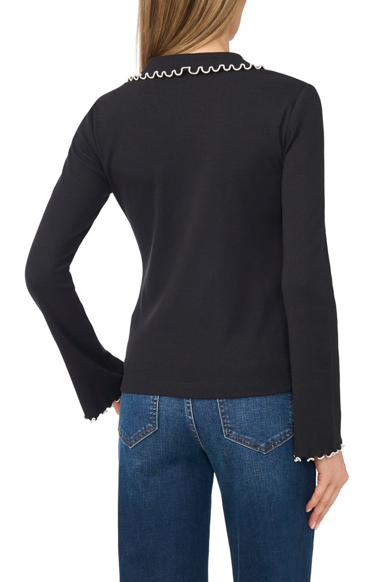 Lettuce Trim V-Neck Long Sleeve Ribbed Top, Alternate, color, RICH BLACK