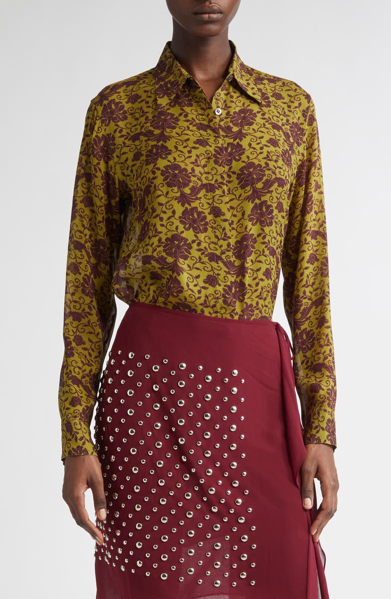 Dries Van Noten Chowy Floral Georgette Button-Up Shirt, Main, color,