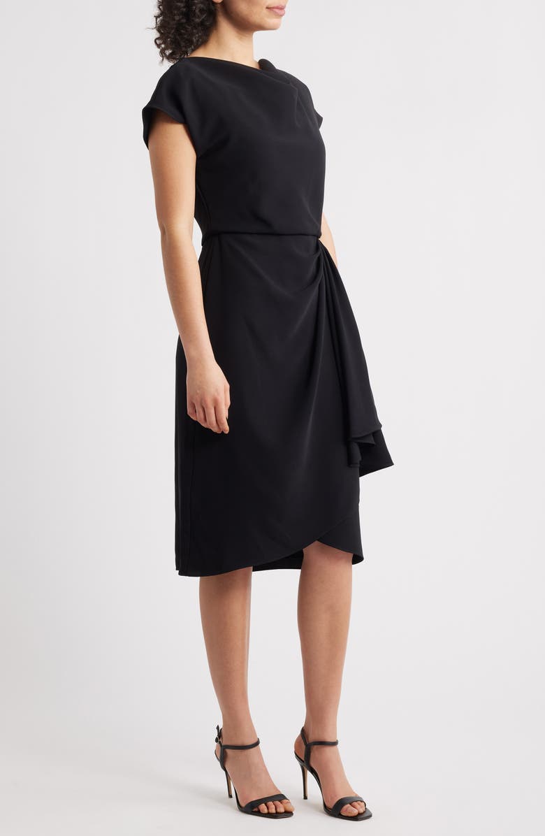 Amsale Cowl Neck Tulip Cocktail Dress, Alternate, color, Black