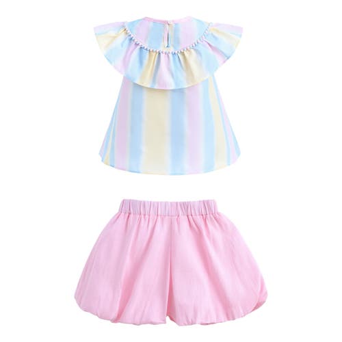 Mimi Tutu Rainbow Striped Top And Shorts Set In Pink