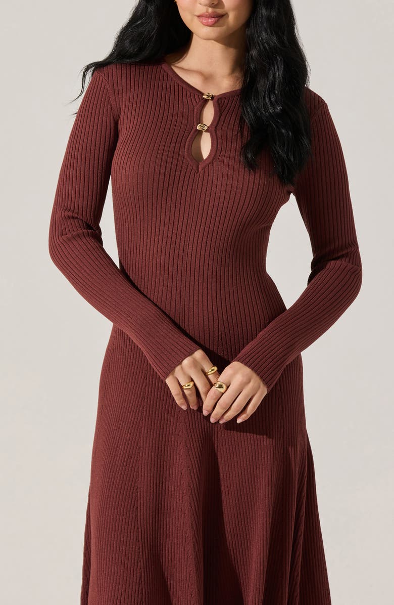 ASTR the Label Fallyn Rib Long Sleeve Sweater Dress, Alternate, color, Brown