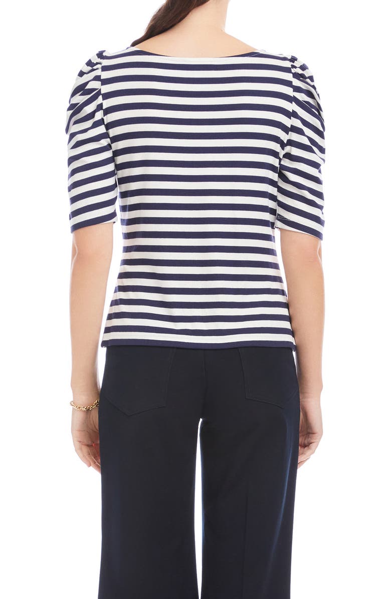 FIFTEEN TWENTY Marni Stripe Ruched Sleeve Rib Top, Alternate, color, Navy W/ White