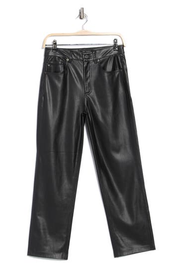 Ag High Waist Crop Straight Leg Faux Leather Pants In Black