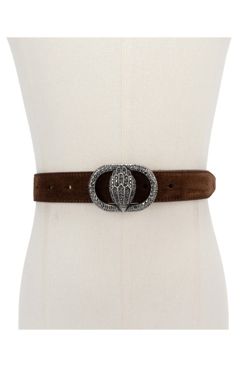 Chelsea Crystal Eagle Buckle Suede Belt, Alternate, color, CHOCOLATE BROWN