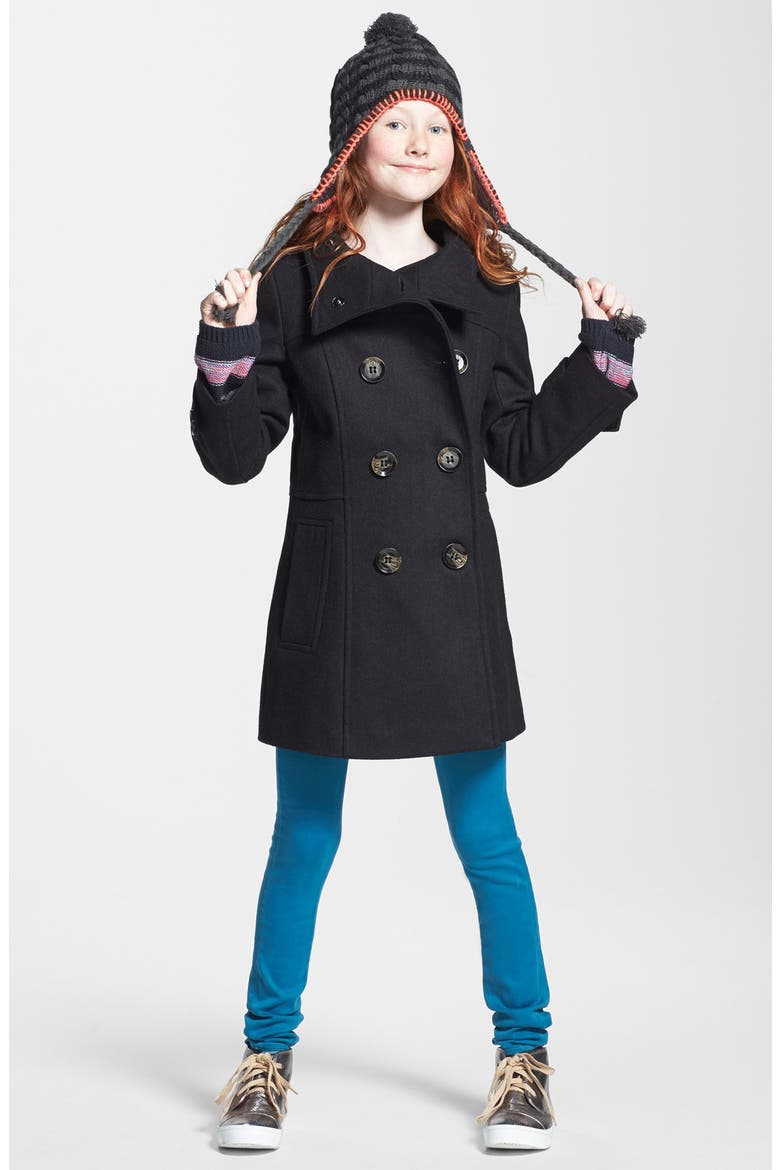 Double Breasted Coat, Alternate, color, BLACK