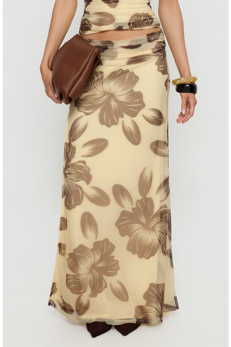 Roselin Floral Mesh Maxi Skirt, Main, color, BROWN FLORAL