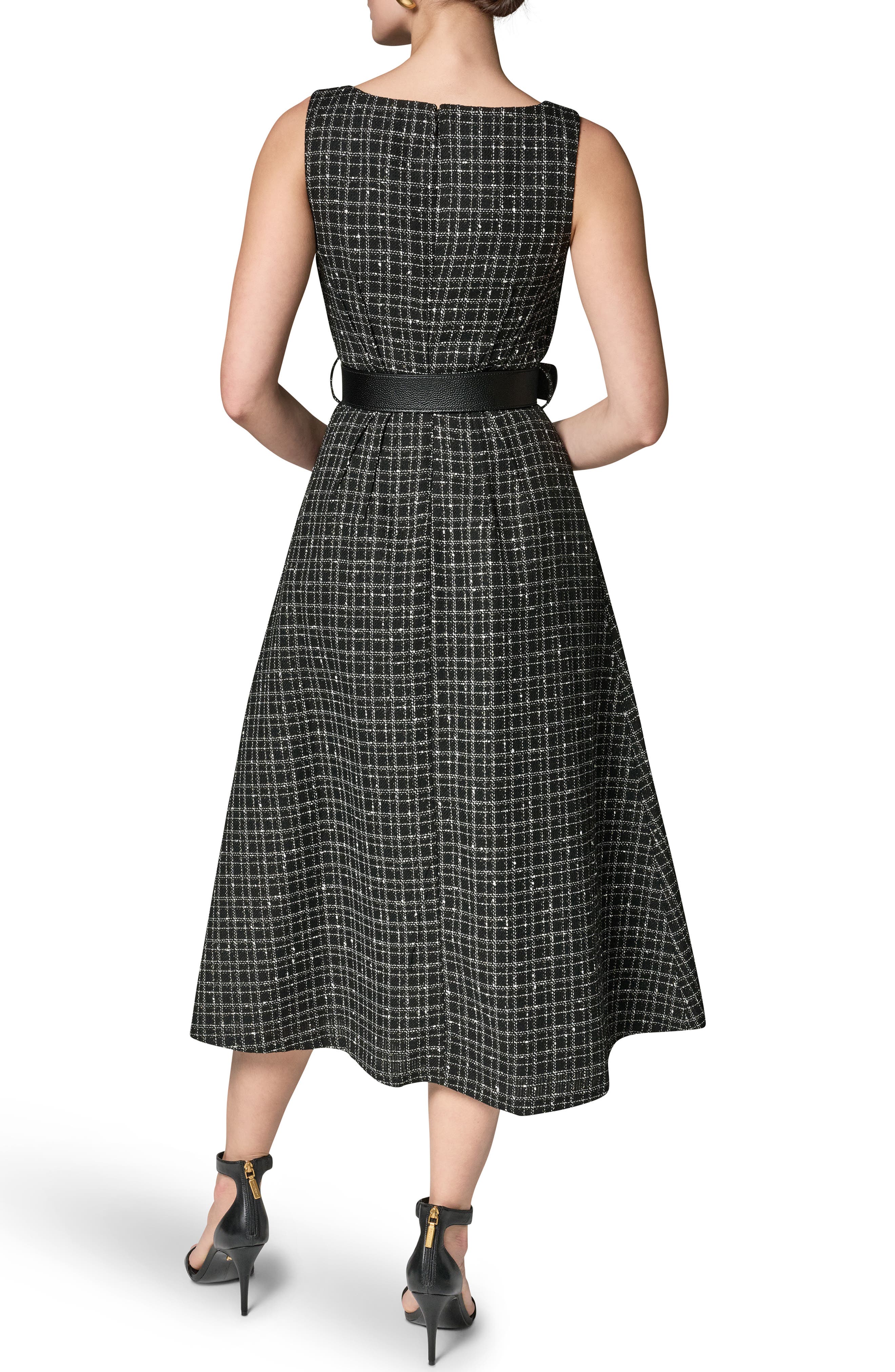 Donna Karan New York Check Tweed Belted Midi Dress (Women) | Nordstrom