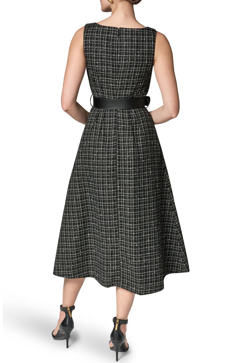 Check Tweed Belted Midi Dress, Alternate, color, BLACK CREAM