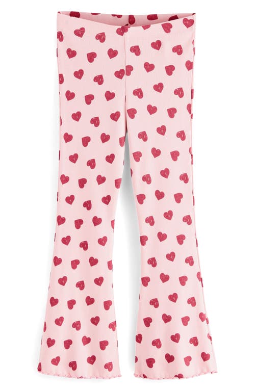Next Kids' Heart Print Rib Flare Leggings In Pink