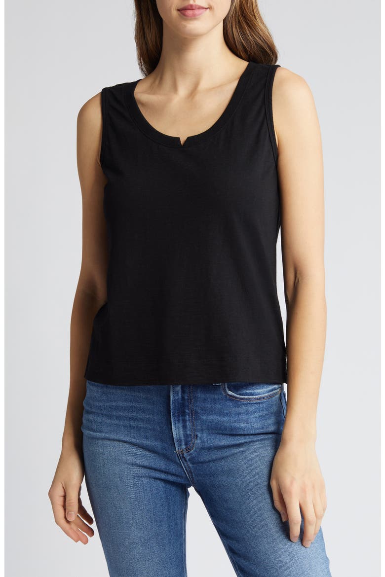 Notched Sleeveless Tank (Nordstrom Exclusive), Main, color, BLACK
