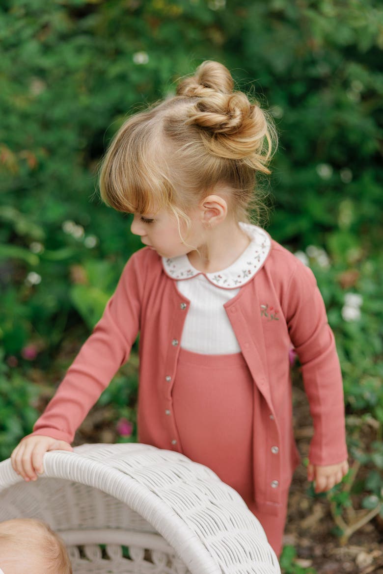Embroidered Collar Collection - T-shirt and Overalls, Alternate, color, Ivory/Pink