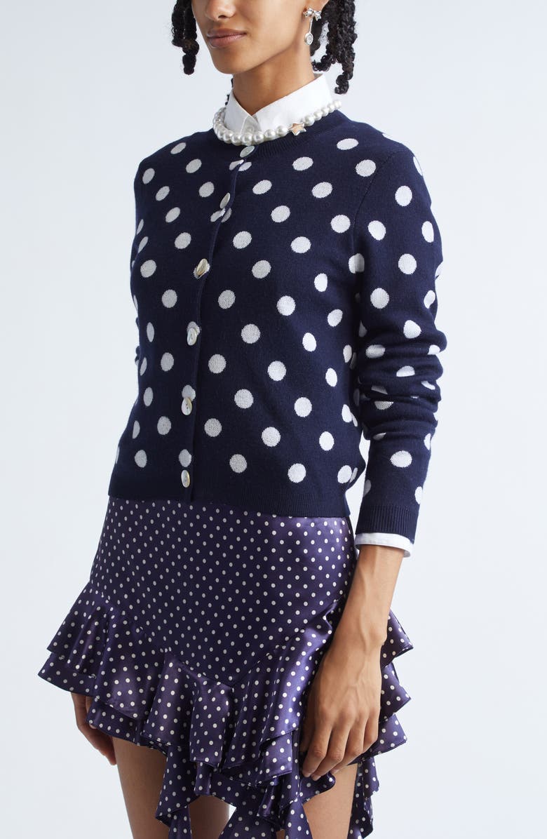 Sandy Liang Cairo Polka Dot Wool Cardigan, Alternate, color, Navy