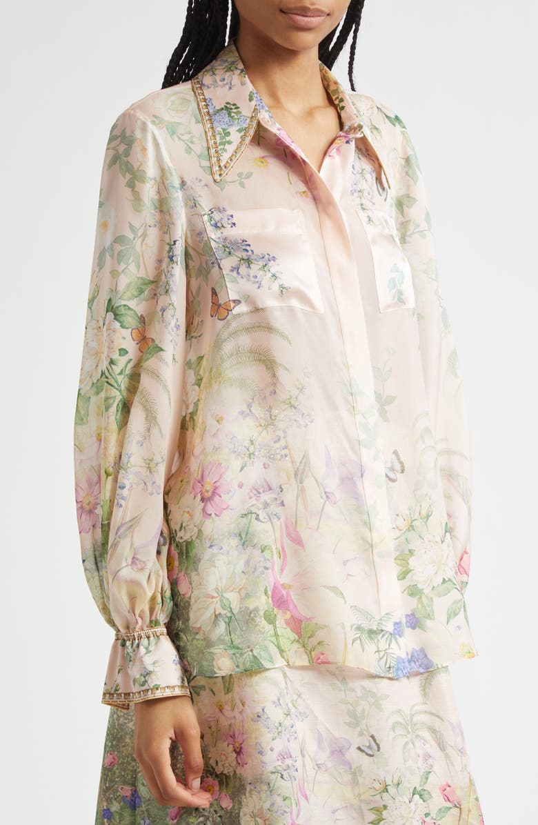 Camilla Curved Collar Silk Chiffon Shirt, Alternate, color, Palacio Playground