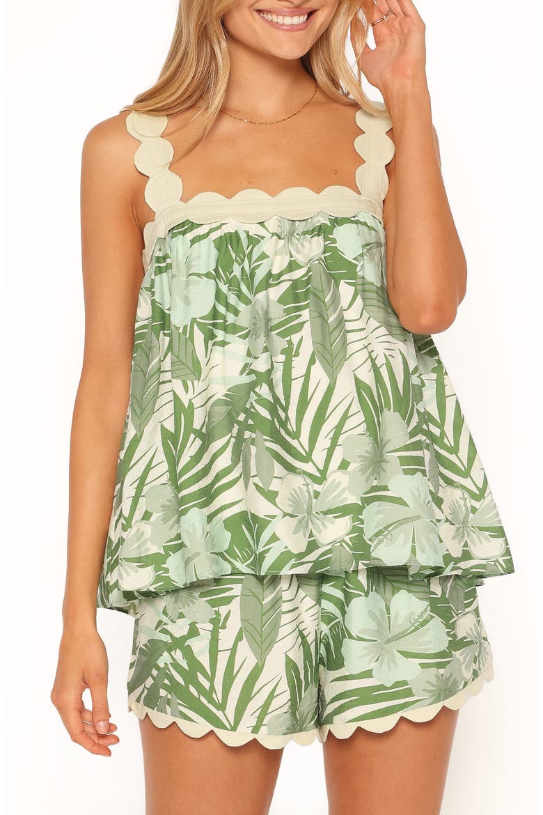 Lillian Scalloped Edge Cotton Blend Top & Shorts Set, Main, color, GREEN LEAF